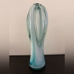 Elegant Hand Blown Vase Decoration Swirled Blue & White
Thick Art Glass.